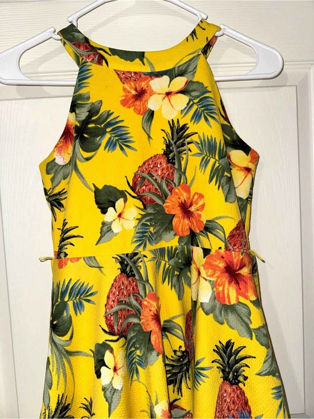 Girls' Yellow Tropical Pineapple Floral Halter Dress